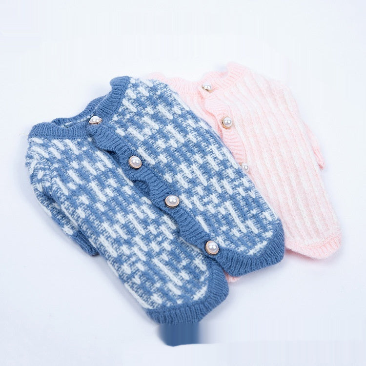 KFX-4550589 Cozy Pearl Sweater Cardigan for Pets - Available in Blue & Pink, Sizes XS to 3XL