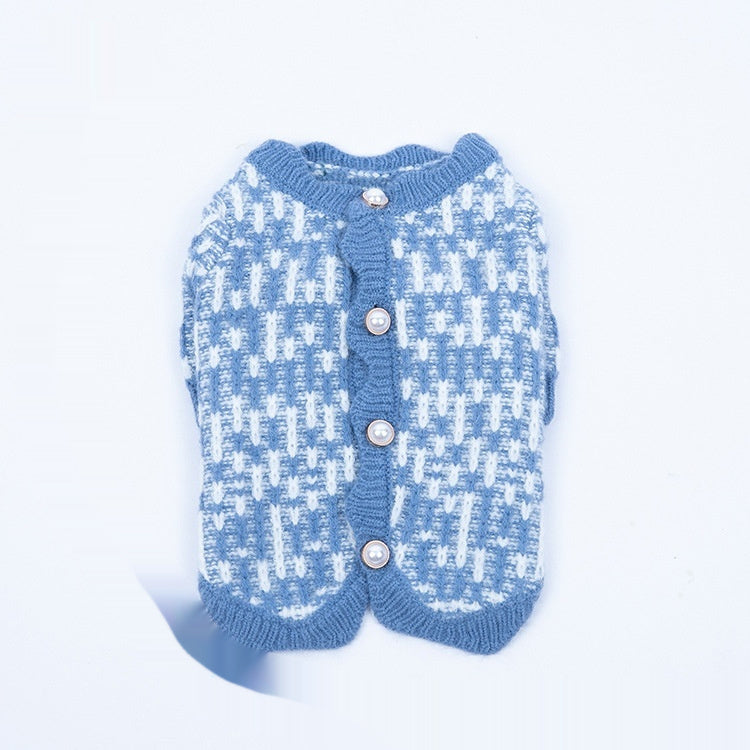 KFX-4550589 Cozy Pearl Sweater Cardigan for Pets - Available in Blue & Pink, Sizes XS to 3XL