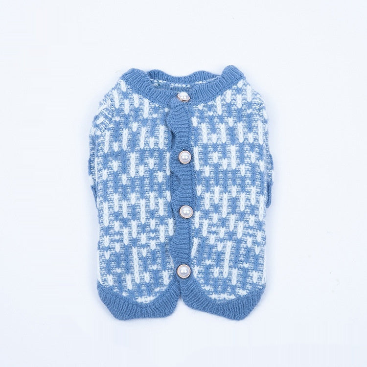 KFX-4550589 Cozy Pearl Sweater Cardigan for Pets - Available in Blue & Pink, Sizes XS to 3XL