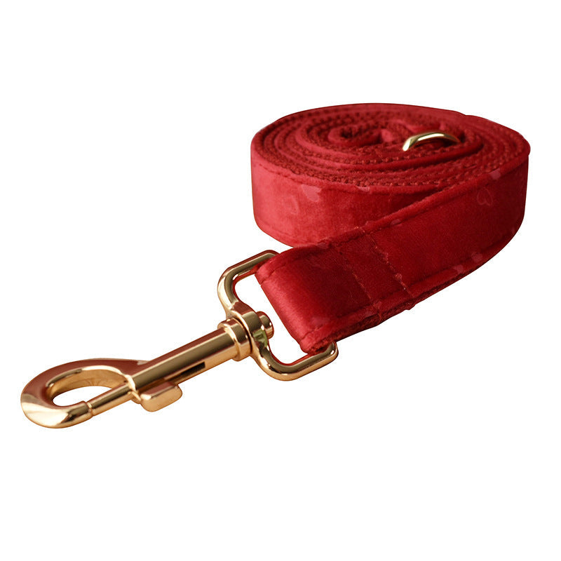 KFX-4551997 Red Heart Velvet Dog Bowknot Collar and Leash Set