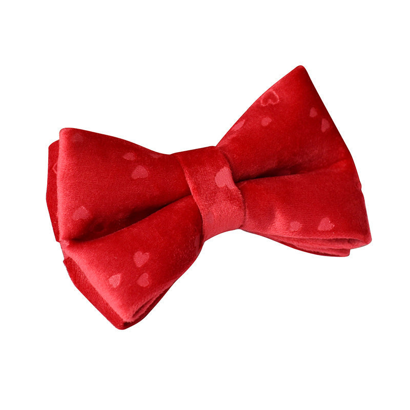 KFX-4551997 Red Heart Velvet Dog Bowknot Collar and Leash Set