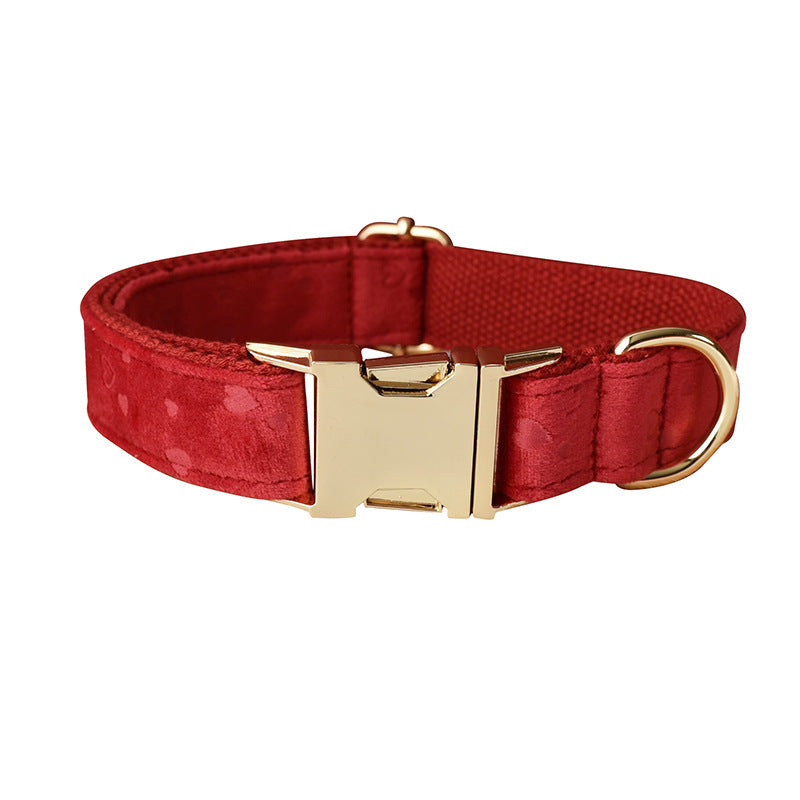 KFX-4551997 Red Heart Velvet Dog Bowknot Collar and Leash Set