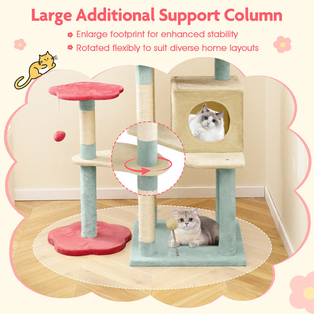 KFX-4553277 61-Inch Multi-Level Cat Tree with Flower-Shaped Perch and Cozy Condo for Cats