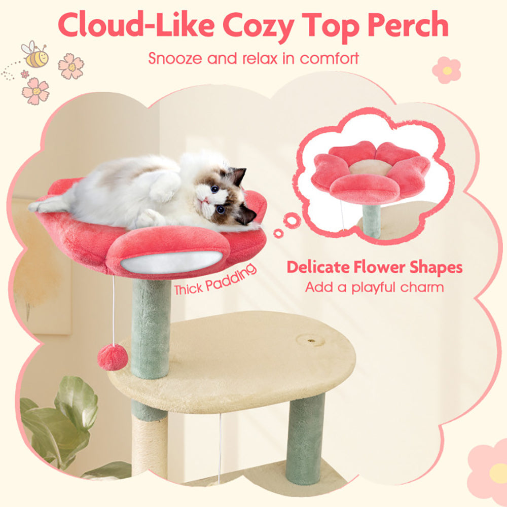 KFX-4553277 61-Inch Multi-Level Cat Tree with Flower-Shaped Perch and Cozy Condo for Cats