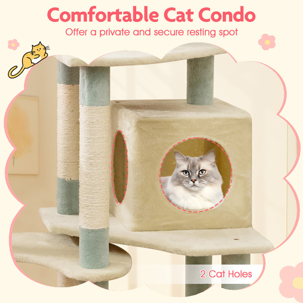 KFX-4553277 61-Inch Multi-Level Cat Tree with Flower-Shaped Perch and Cozy Condo for Cats