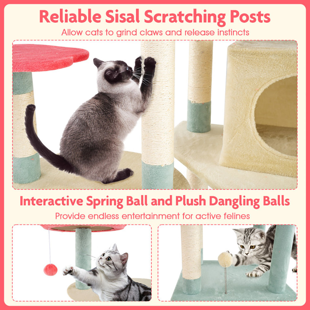 KFX-4553277 61-Inch Multi-Level Cat Tree with Flower-Shaped Perch and Cozy Condo for Cats