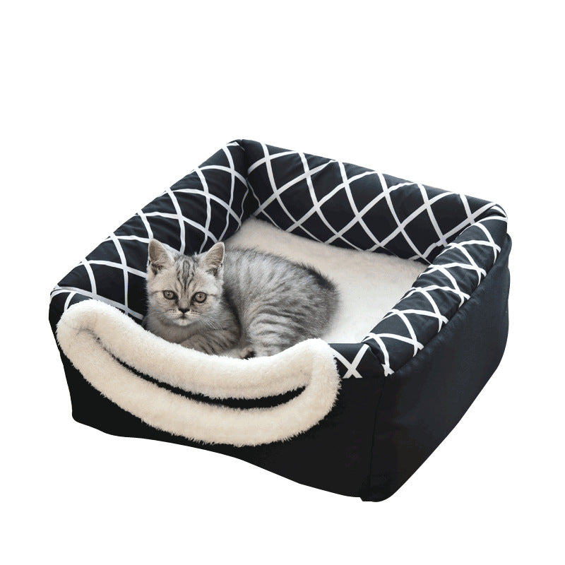 KFX-4554045 Cozy Closed Cat Room - Space Box Pet Nest in Gray/Black with Velvet Fabric and High Density Sponge