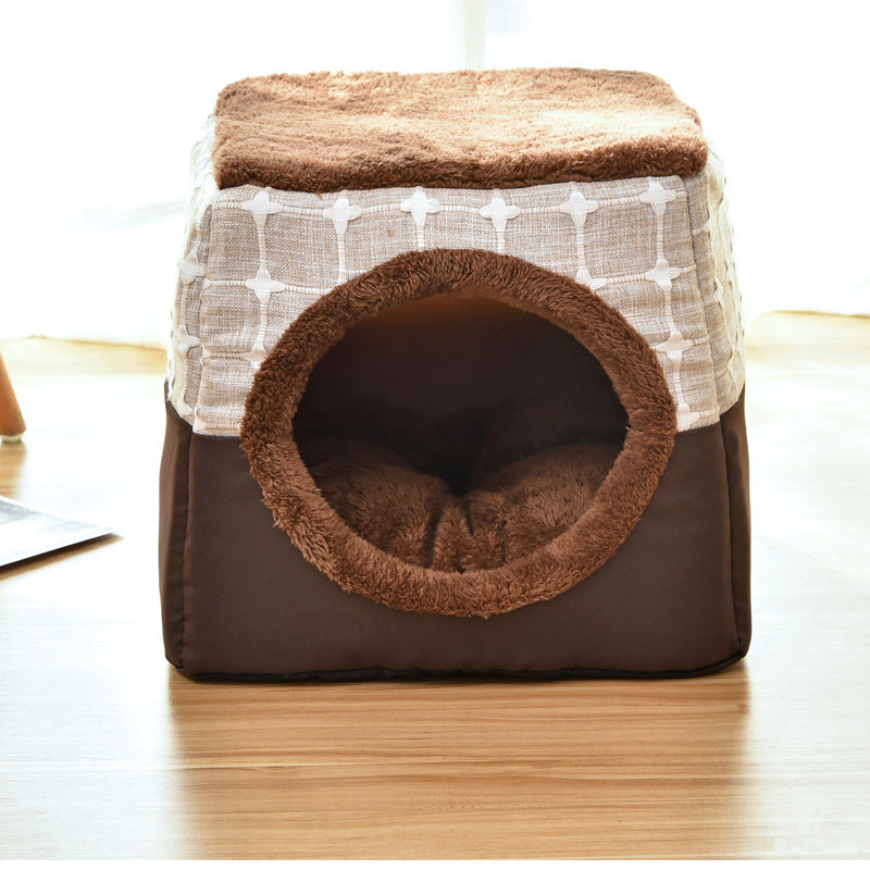 KFX-4554045 Cozy Closed Cat Room - Space Box Pet Nest in Gray/Black with Velvet Fabric and High Density Sponge