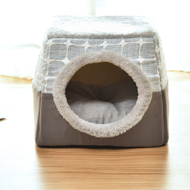 KFX-4554045 Cozy Closed Cat Room - Space Box Pet Nest in Gray/Black with Velvet Fabric and High Density Sponge