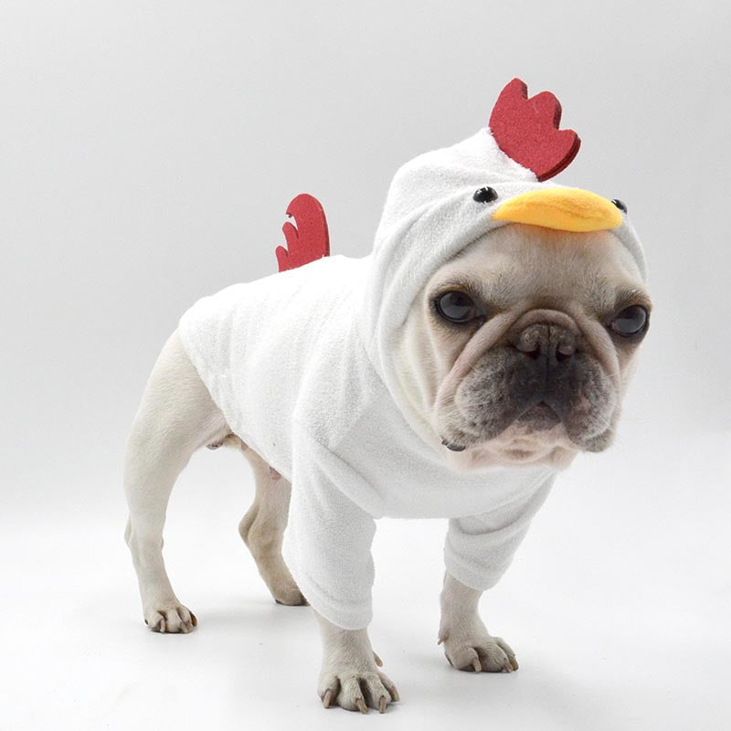 KFX-4555069 Rooster Style White Cotton Dog Sweater with Hood in Sizes S, M, L