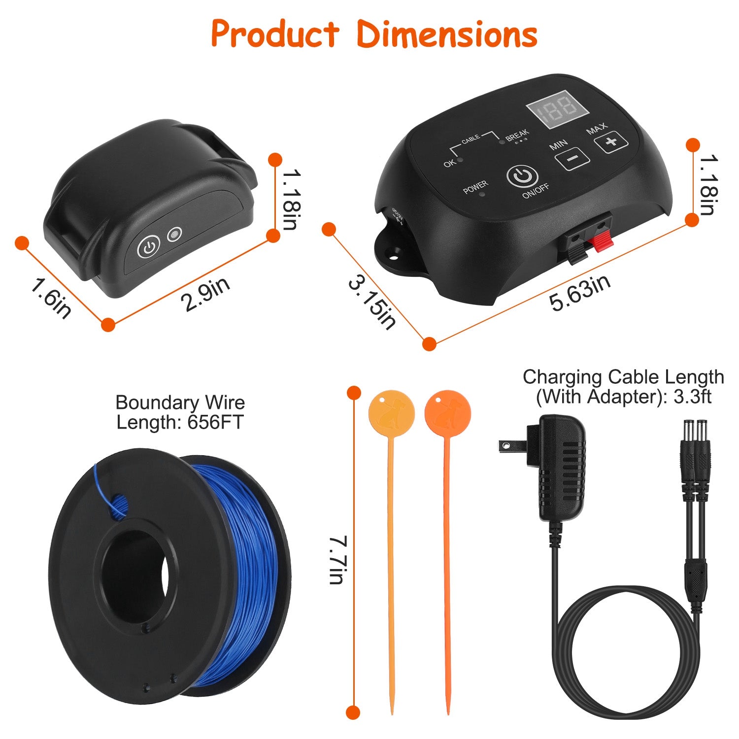 KFX-4555453 Adjustable Wireless Dog Fence System with Waterproof Receiver and Rechargeable Collar for Small to Large Dogs