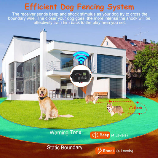 KFX-4555453 Adjustable Wireless Dog Fence System with Waterproof Receiver and Rechargeable Collar for Small to Large Dogs