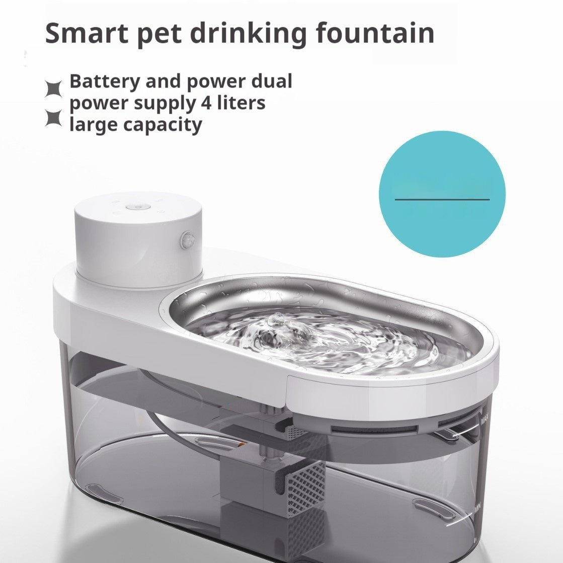 KFX-4555837 Wireless Stainless Steel Pet Water Dispenser with Battery and Electricity Separation for Dogs and Cats
