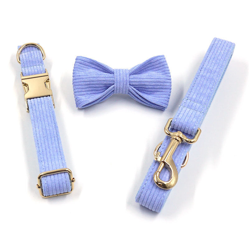 KFX-4557757 Violet Velvet Corduroy Bow Collar and Leash Set for Pets