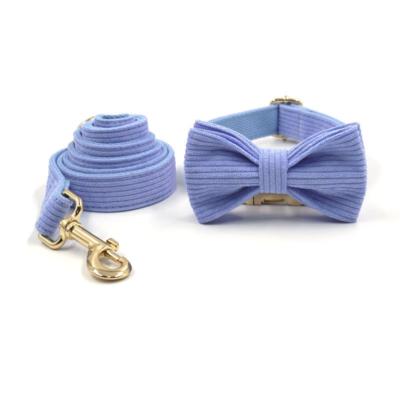 KFX-4557757 Violet Velvet Corduroy Bow Collar and Leash Set for Pets