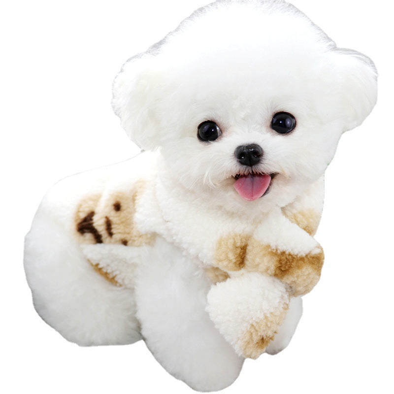 KFX-4563901 Cotton Small Dog Scarf - Simple Chinese Style Clothing in Gray-Brown and Creamy White