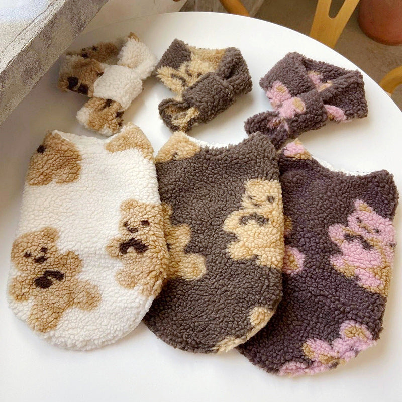 KFX-4563901 Cotton Small Dog Scarf - Simple Chinese Style Clothing in Gray-Brown and Creamy White