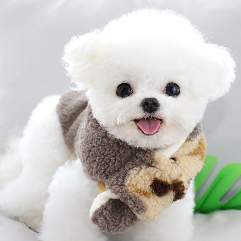 KFX-4563901 Cotton Small Dog Scarf - Simple Chinese Style Clothing in Gray-Brown and Creamy White