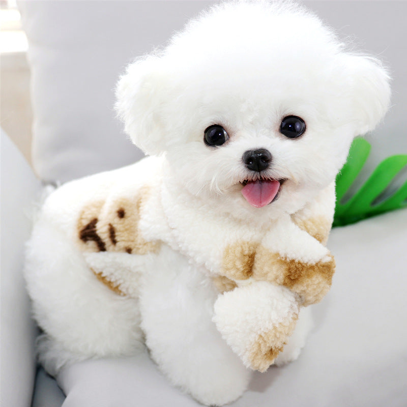 KFX-4563901 Cotton Small Dog Scarf - Simple Chinese Style Clothing in Gray-Brown and Creamy White
