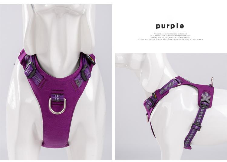 KFX-4564797 Waterproof Reflective Super Fiber Dog Chest Strap - Adjustable Sizes in Army Green, Black, and Purple