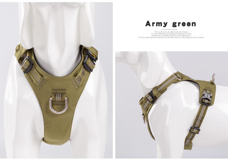 KFX-4564797 Waterproof Reflective Super Fiber Dog Chest Strap - Adjustable Sizes in Army Green, Black, and Purple