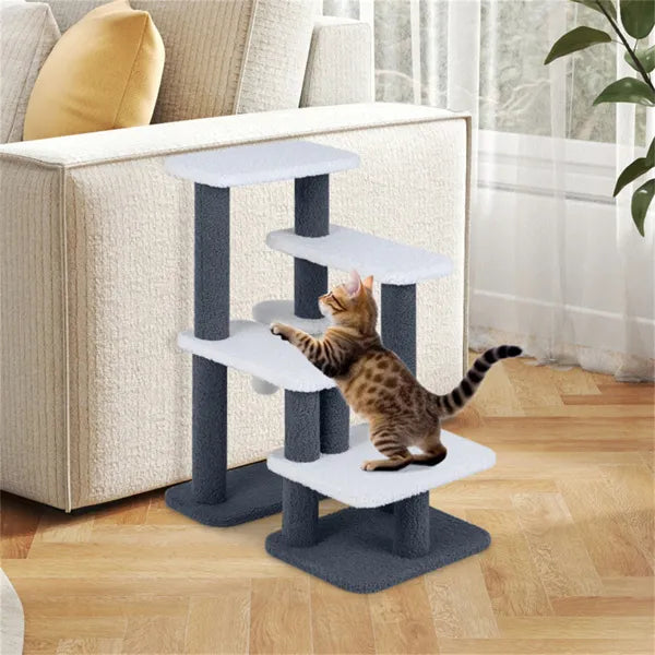 KFX-4565181 2-in-1 Cat Stairs and Tree with Sisal Scratching Post for Easy Access for Cats and Small Dogs