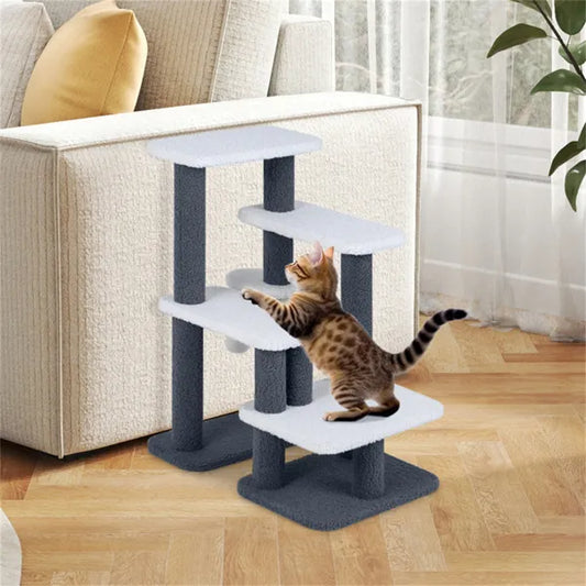 KFX-4565181 2-in-1 Cat Stairs and Tree with Sisal Scratching Post for Easy Access for Cats and Small Dogs