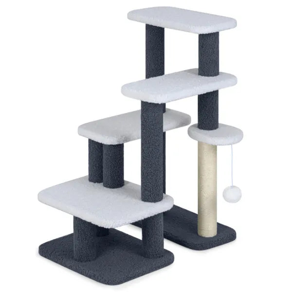 KFX-4565181 2-in-1 Cat Stairs and Tree with Sisal Scratching Post for Easy Access for Cats and Small Dogs