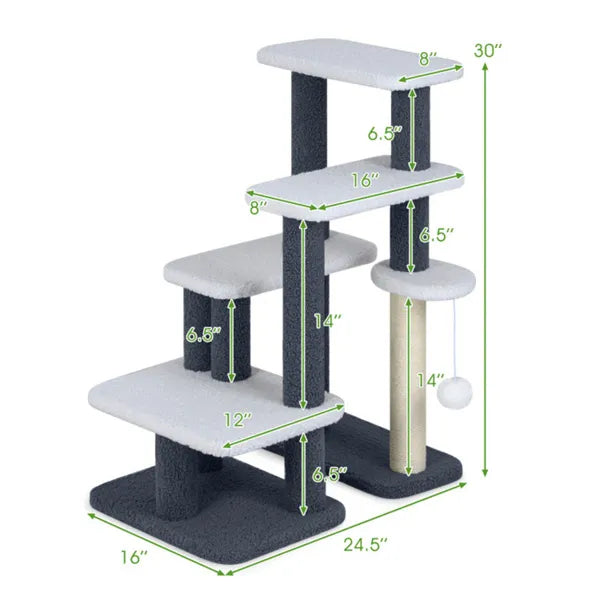 KFX-4565181 2-in-1 Cat Stairs and Tree with Sisal Scratching Post for Easy Access for Cats and Small Dogs