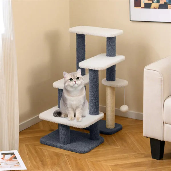 KFX-4565181 2-in-1 Cat Stairs and Tree with Sisal Scratching Post for Easy Access for Cats and Small Dogs