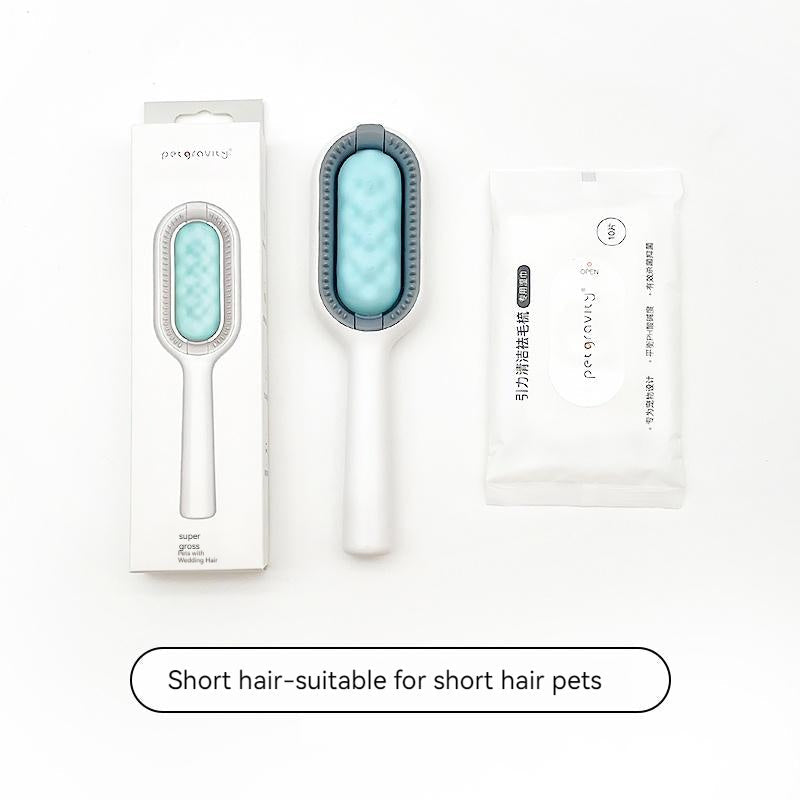 KFX-4567101 Gravity Cleaning Pet Hair Removal Comb with Wipes for Long & Short-Haired Cats and Dogs