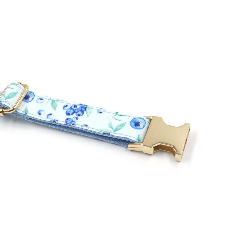 KFX-4567357 Blueberry Print Adjustable Pet Collar with Gold Buckle, Various Sizes Available