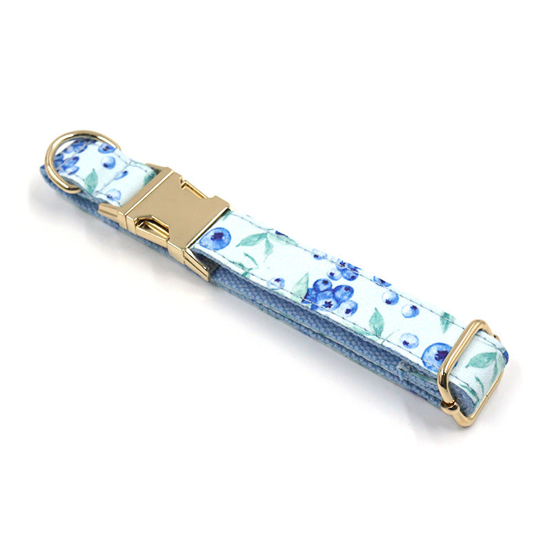 KFX-4567357 Blueberry Print Adjustable Pet Collar with Gold Buckle, Various Sizes Available
