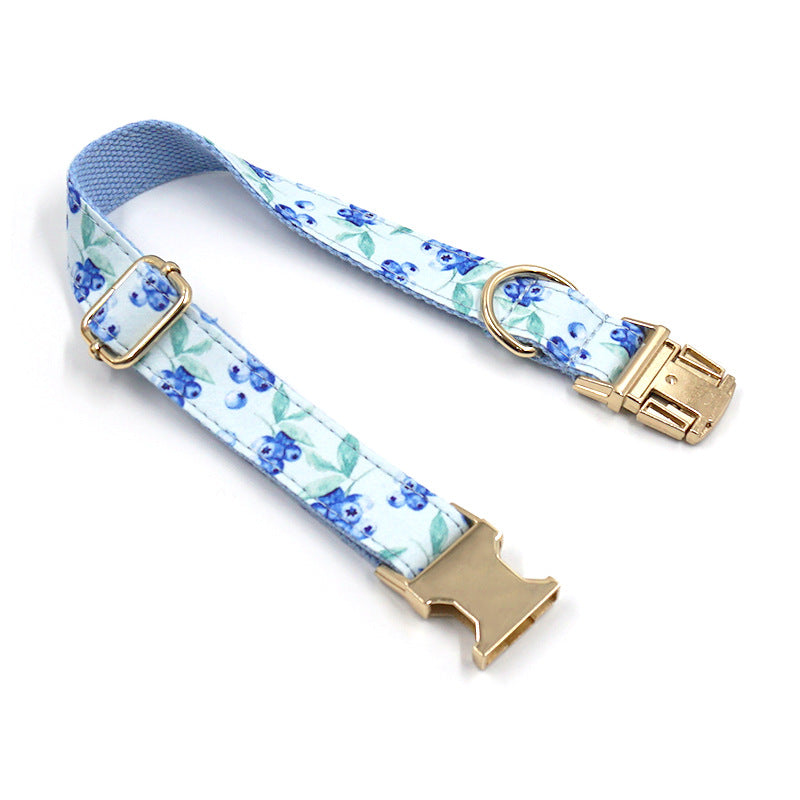 KFX-4567357 Blueberry Print Adjustable Pet Collar with Gold Buckle, Various Sizes Available