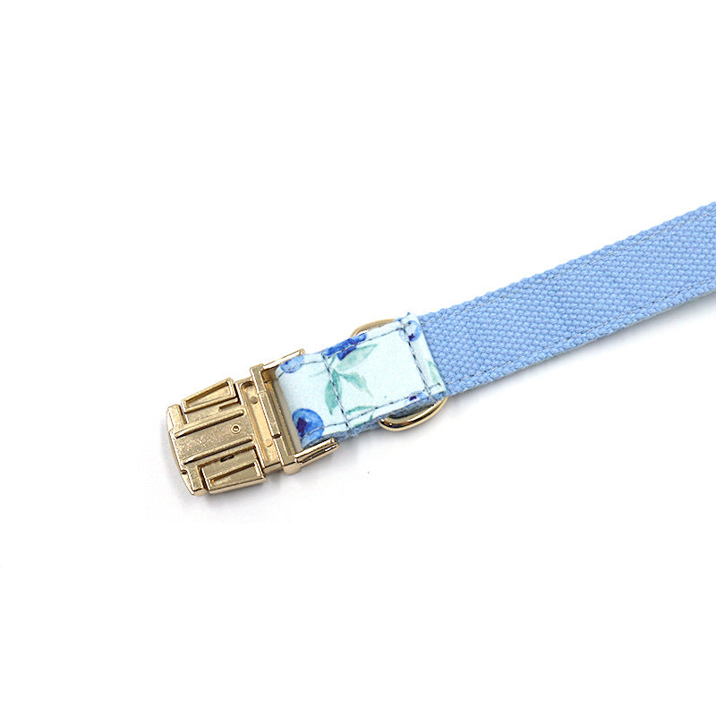KFX-4567357 Blueberry Print Adjustable Pet Collar with Gold Buckle, Various Sizes Available