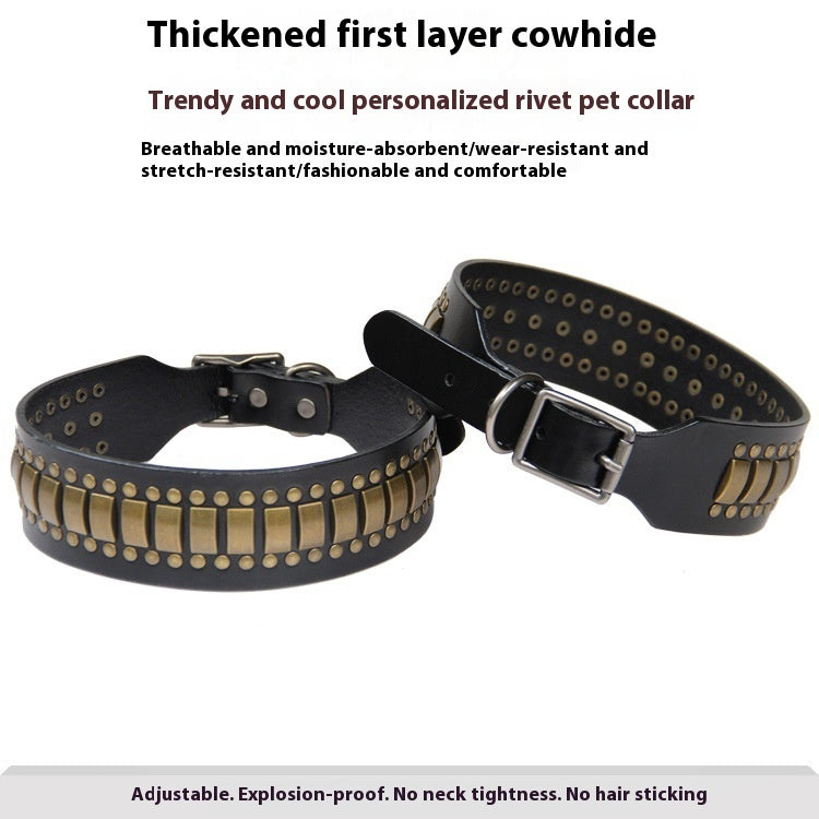 KFX-4567485 Large Dog Personality Rivets Leather Collar in Dark Red, Gold, Silver, Orange, Red
