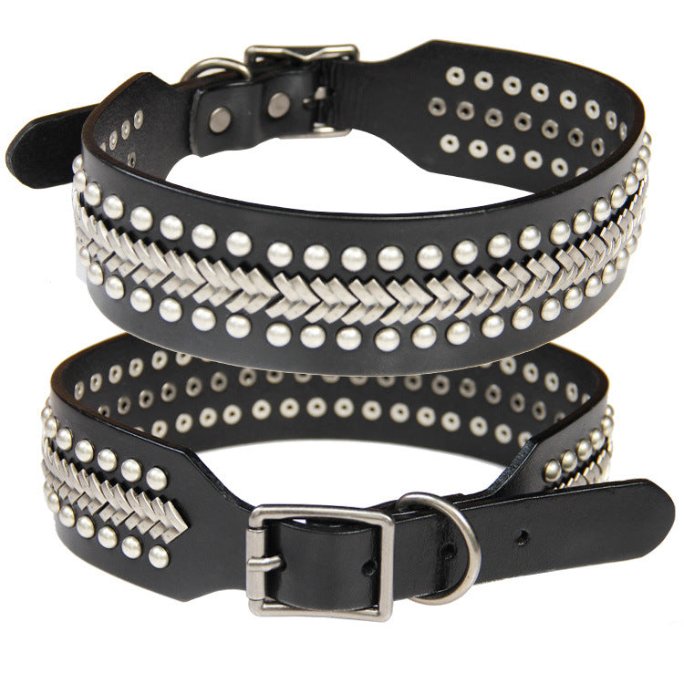 KFX-4567485 Large Dog Personality Rivets Leather Collar in Dark Red, Gold, Silver, Orange, Red