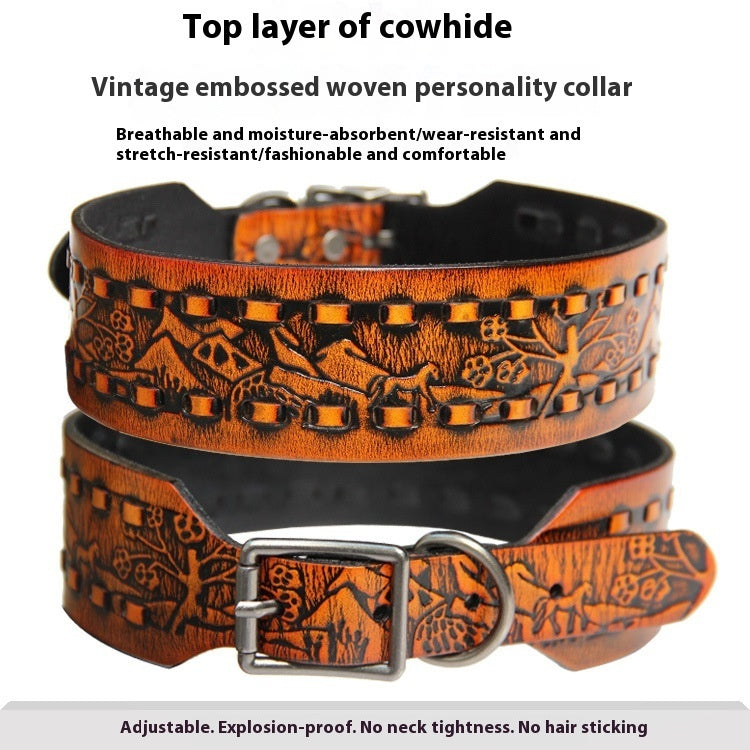 KFX-4567485 Large Dog Personality Rivets Leather Collar in Dark Red, Gold, Silver, Orange, Red