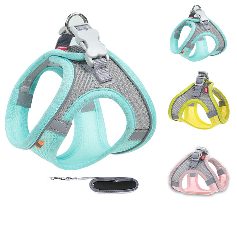 KFX-4570557 Reflective Pet Mesh Chest Harness with Leash - Breathable Cotton, Fashionable Design