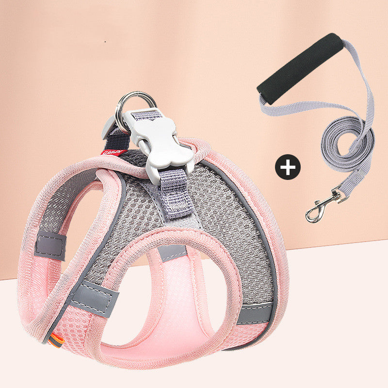 KFX-4570557 Reflective Pet Mesh Chest Harness with Leash - Breathable Cotton, Fashionable Design