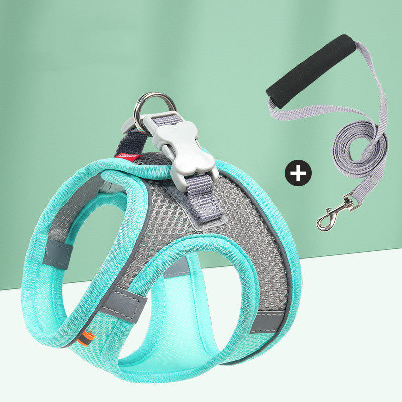 KFX-4570557 Reflective Pet Mesh Chest Harness with Leash - Breathable Cotton, Fashionable Design