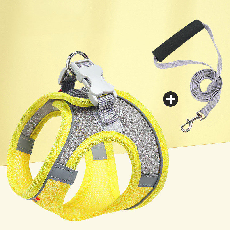 KFX-4570557 Reflective Pet Mesh Chest Harness with Leash - Breathable Cotton, Fashionable Design