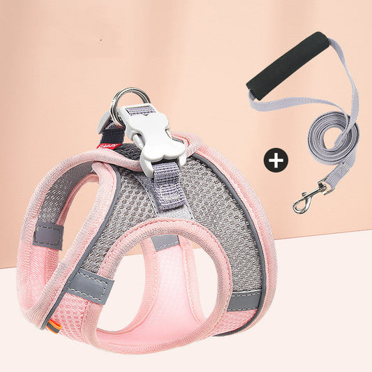 KFX-4570557 Reflective Pet Mesh Chest Harness with Leash - Breathable Cotton, Fashionable Design
