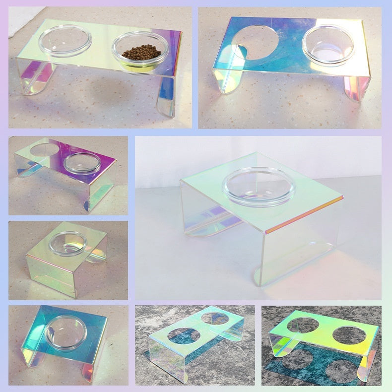 KFX-4571453 Colorful Acrylic Pet Dining Table - Single and Double Bowl Options Available