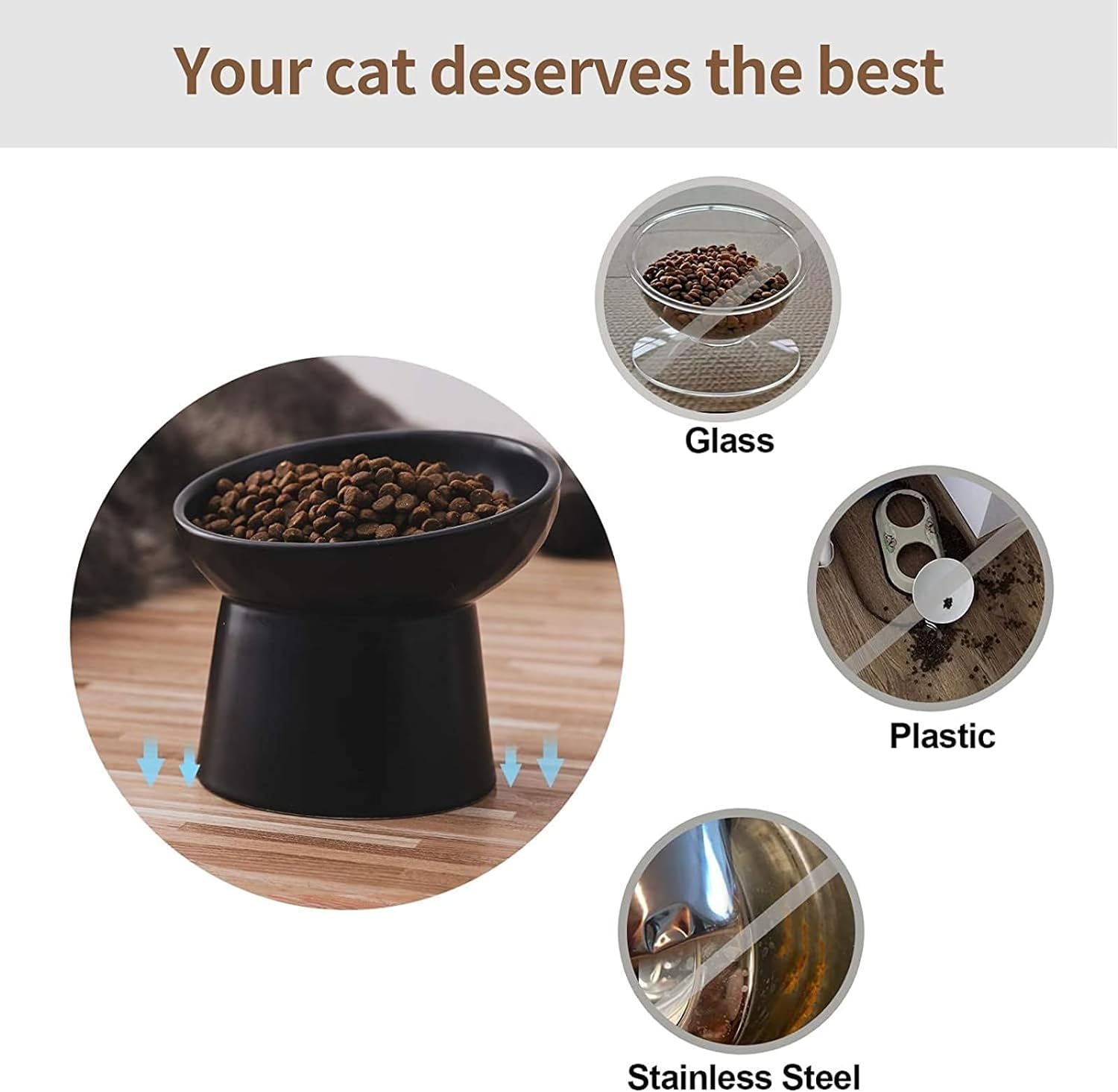 KFX-4574525 Elevated Ceramic Cat Bowls Set with Tilted Design for Comfortable Eating and Anti-Slip Stability