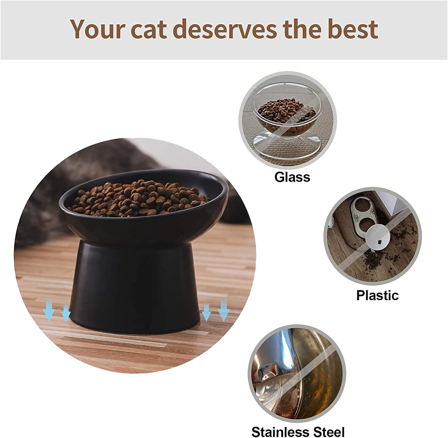 KFX-4574525 Elevated Ceramic Cat Bowls Set with Tilted Design for Comfortable Eating and Anti-Slip Stability