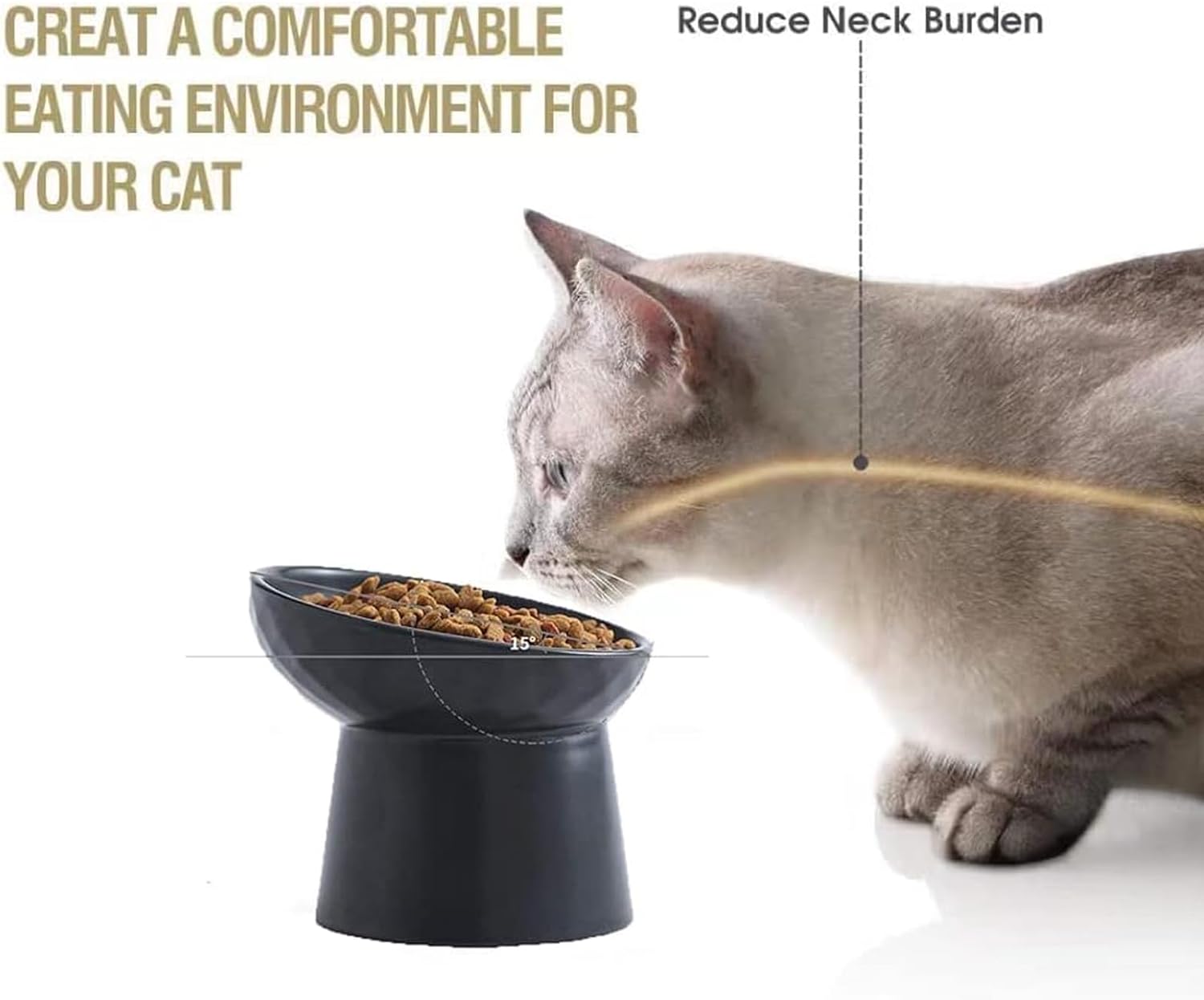 KFX-4574525 Elevated Ceramic Cat Bowls Set with Tilted Design for Comfortable Eating and Anti-Slip Stability