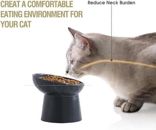 KFX-4574525 Elevated Ceramic Cat Bowls Set with Tilted Design for Comfortable Eating and Anti-Slip Stability