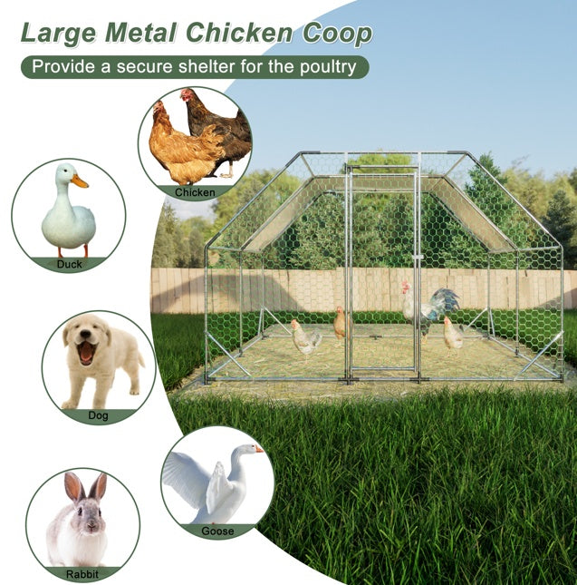 KFX-4574909 Heavy-Duty 10x13 Foot Chicken Coop with Galvanized Steel Frame and Waterproof Cover