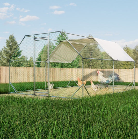 KFX-4574909 Heavy-Duty 10x13 Foot Chicken Coop with Galvanized Steel Frame and Waterproof Cover